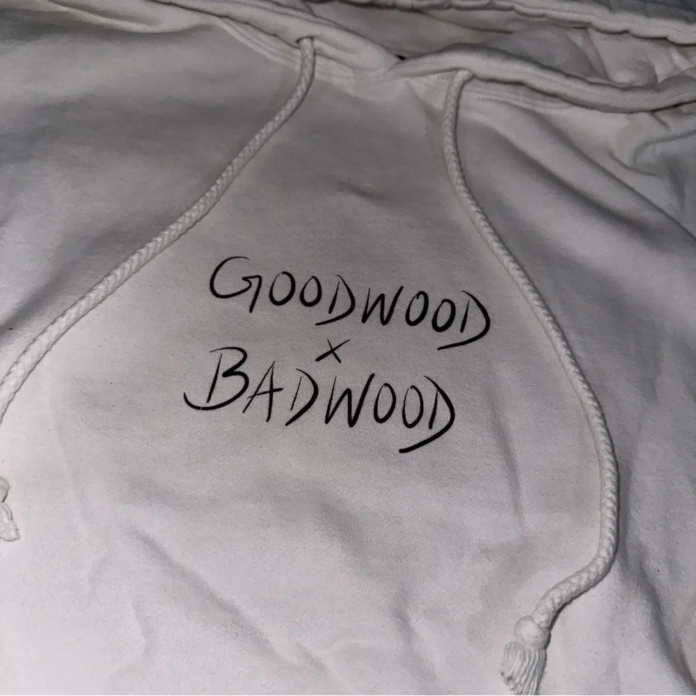 badwood x goodwood white cherub baby angel pullover hoodie sweatshirt size med - Picture 3 of 7